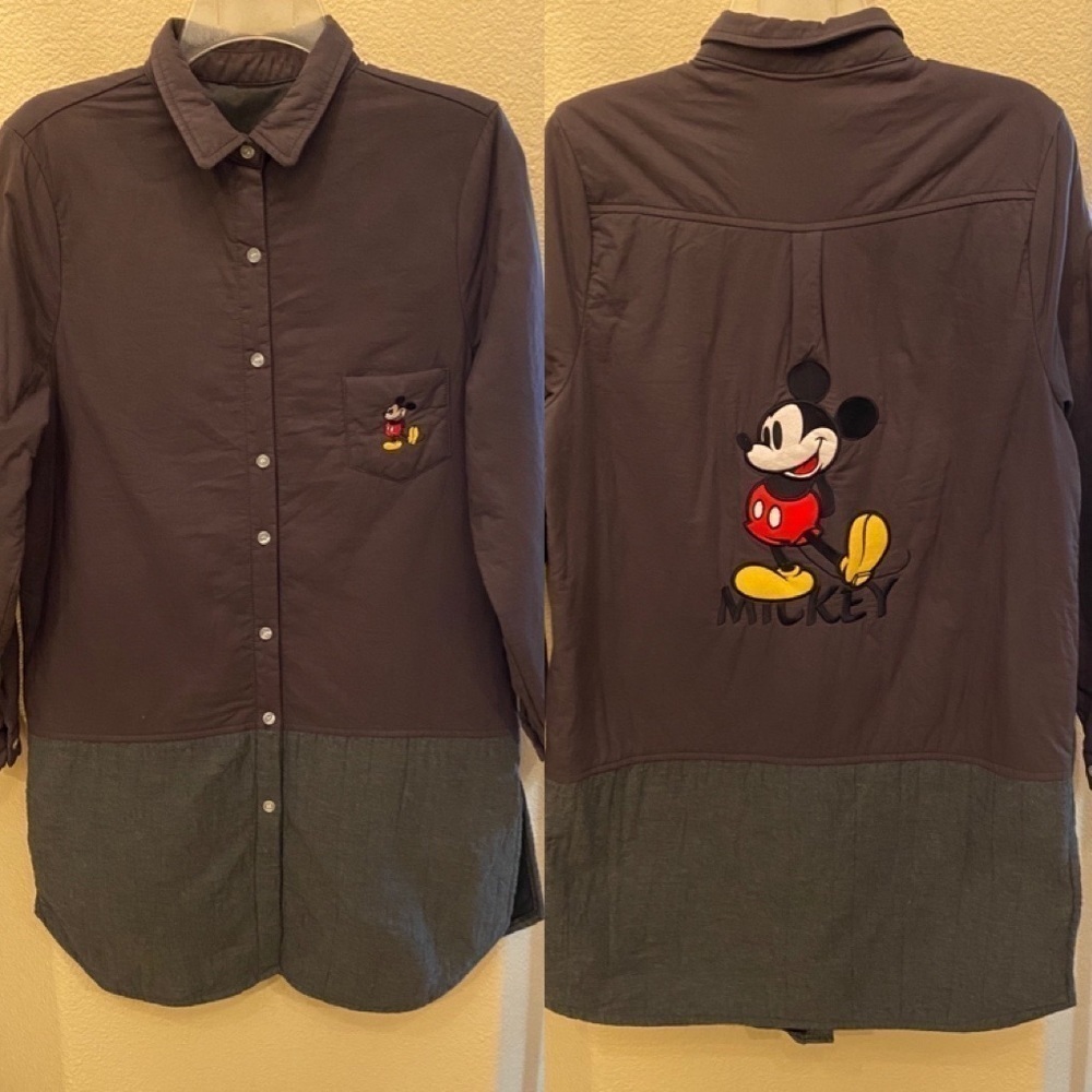 MICKEY MOUSE Women Gray Long Button Down Shirt/Dress Size S/M